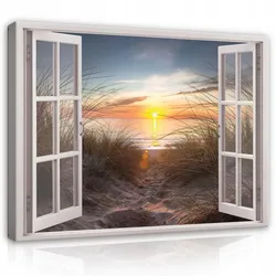 LEINWANDBILD Fenster Strand Meer Bilder 80x60
