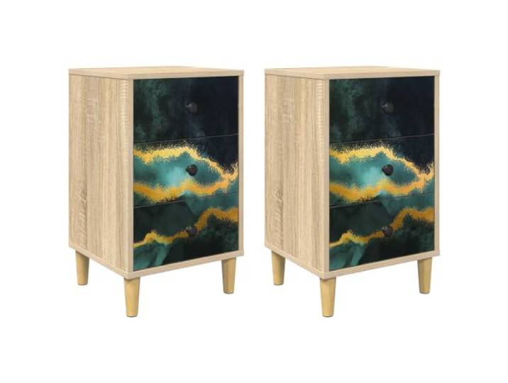 fsahslih Nachttisch 2er Set Sonoma Eiche 36x33x60cm Nachtschrank Kompakter Nachtschrank im modernen Design mit 6 Schubladen und stabilen Metallfüßen für stilvolle Ordnung im Schlafzimmer.