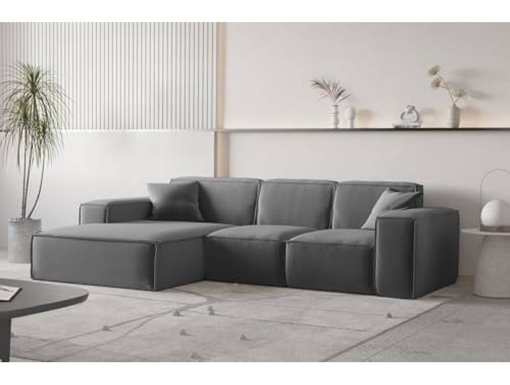 Fun Möbel Ecksofa Designersofa CELES Premium in Stoff Opera Velvet (Dunkelgrau, Ottomane: Links)