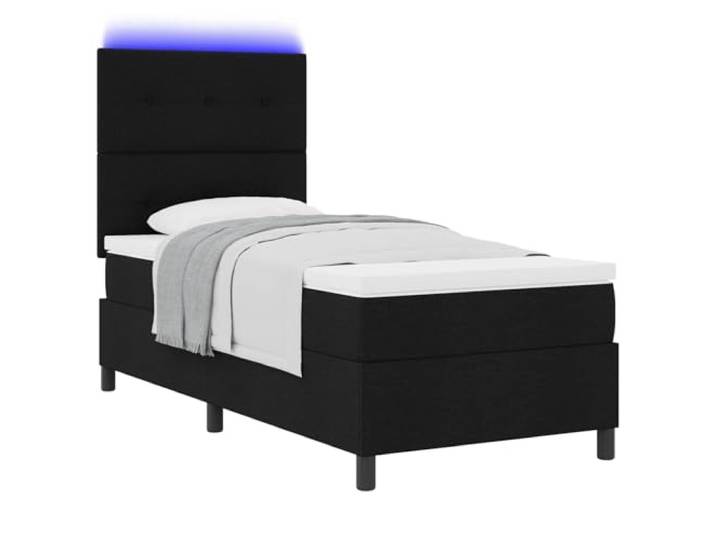 KKgypkn Boxspringbett mit Matratze und verstellbarem Kopfteil, LED Schwarz, 90 x 200 cm, Stoffbezug, Taschenfederkernmatratze