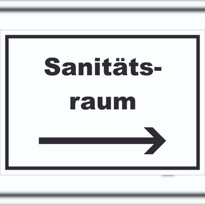 HB-Druck Sanitätsraum Schild mit Text und Richtungspfeil rechts Krankenzimmer waagerecht A0 (841x1189mm)