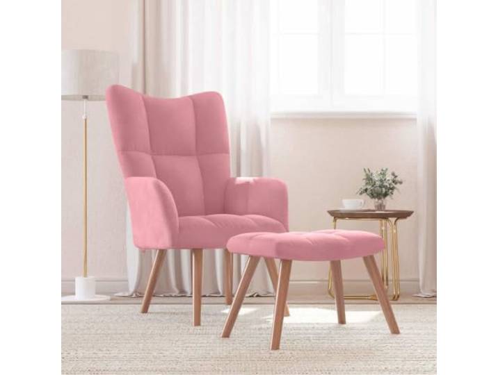 NLQMSU Relaxsessel mit Fußstütze, Velours, Rosa Optimaler Komfort, dicker Schaumstoff, stabiler Stahlrahmen, langlebige Holzfüße, Tragkraft 110 kg