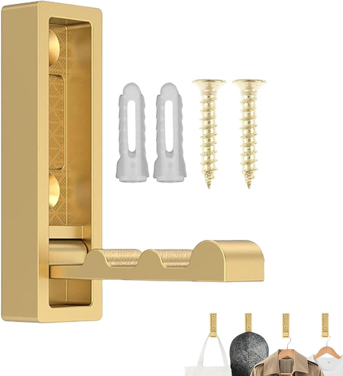 Inklapbare wandhaken in goud van zinklegering, 7 x 2 x 1 cm