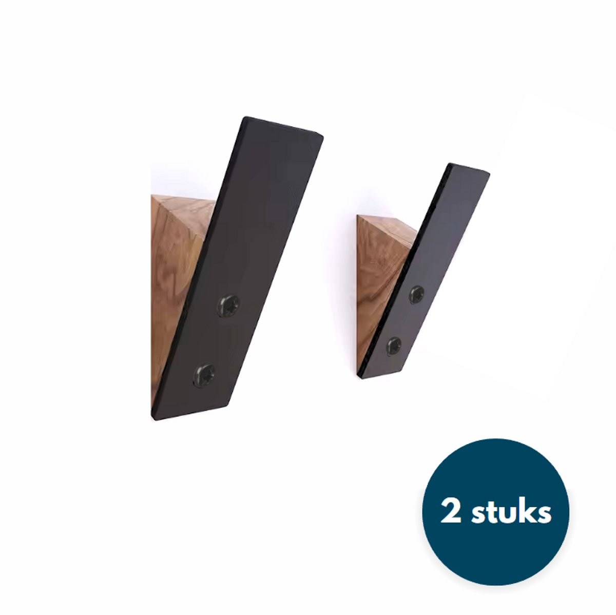 Loods84 Set van 2 Stoere Houten Wandhaken voor Jassen en Handdoeken