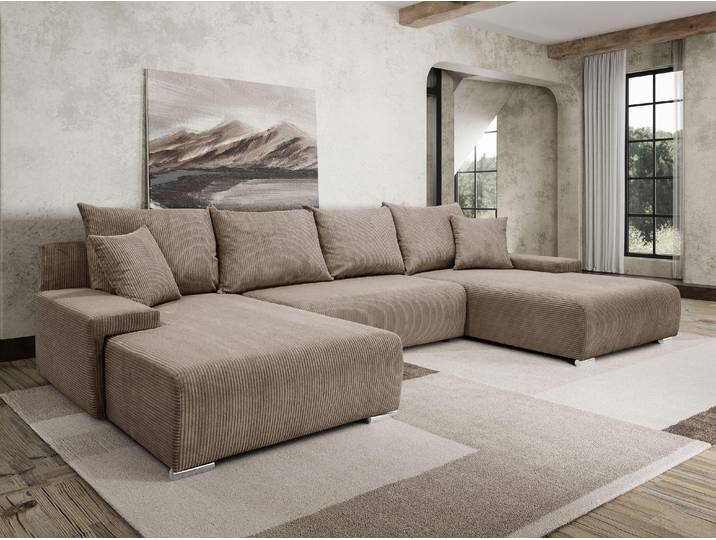 Kaiser Möbel Ecksofa, Sofa U form, Couch U form Livorno U stoff Poso Hellbraun