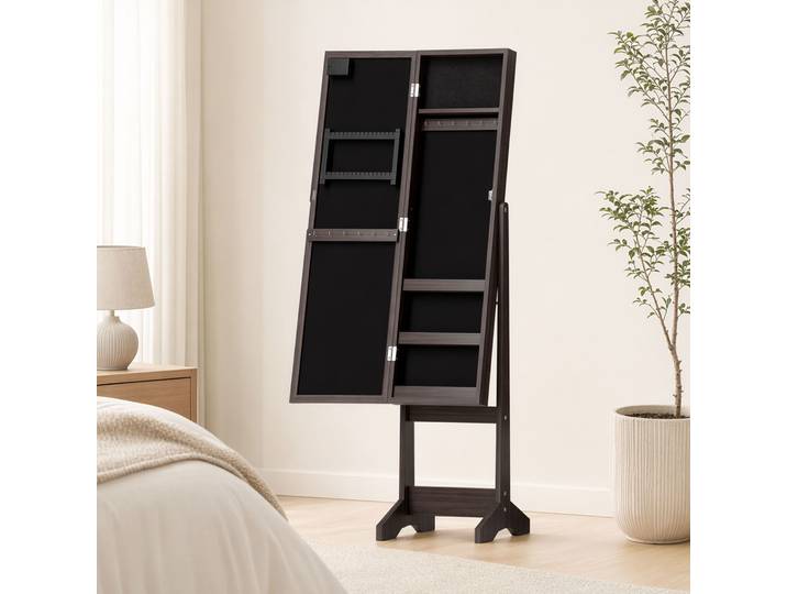 HOMCOM Armoire à Bijoux sur Pieds Miroir LED Marron Foncé