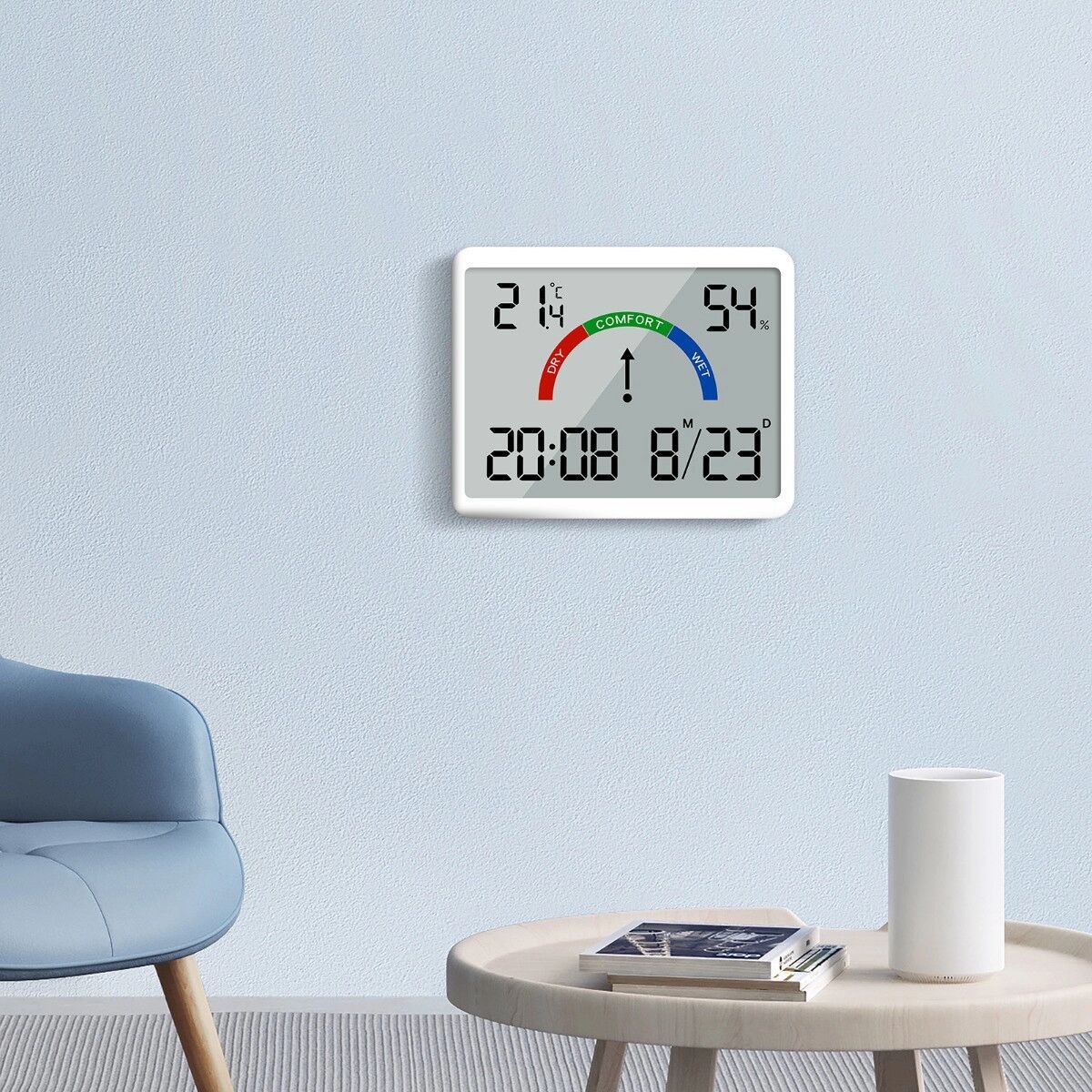 INF Horloge numérique murale avec écran LCD, température, alarme et mode silencieux Blanc