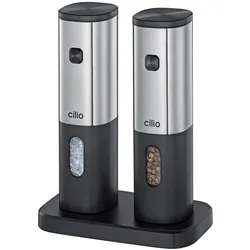 Cilio Tivoli Elektrische Pfeffer- und Salzmühle, Pfeffermühle + Salzmühle, Silber