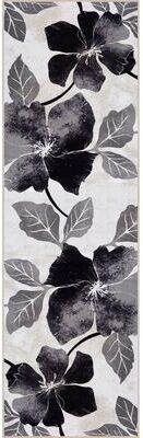 Beverly Rug Bahamas Black White Floral Non-Slip Rubber Back Indoor Area Rug
