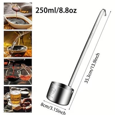 Langer Löffel mit Haken aus Edelstahl 304 – 1/4/8/17 oz Weinlöffel, Öllöffel, Messlöffel, geeignet für Wein, Bier, Sojasauce, Getränke, Weinservierlöffel