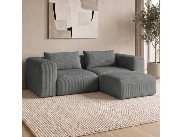 skølm Hårga 2 Sitzer Sofa 230 cm, Dunkelgrau, Hocker, 2 Kissen, Federkern Modulares Vollschaumsofa, Cloud Couch, Sofagarnitur, Liegesofa aus Cord, Wohnzimmer Couch, vakuumverpackt, Wohnzimmersofa