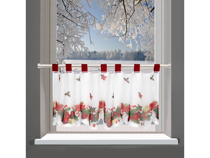Gardine DELINDO LIFESTYLE Weihnachten Gr. 2, rot (rot, weiß), B:120cm H:45cm, Polyester, Gardinen, Gardine, mit Schlaufenaufhängung, für die Küche