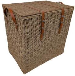 ARCILLA ELEMENTAL "Black or Brown Rattan Handmade Woven Decorative and Functional Storage Basket with Leather Handles - 20""W, 21""H"