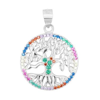 Amulett AKZENT "Yggdrasil" aus 925 Sterlingsilber, rhodiniert, langlebig", bunt (silberfarbig26), Schmuckanhänger, Damen, Silber 925 (Sterlingsilber), Amulett