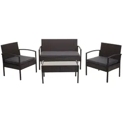 PROREGAL Poly-Rattan Garnitur Balkon-/Garten-/Lounge-Set Sitzgruppe Braun Kissen Dunkelgrau