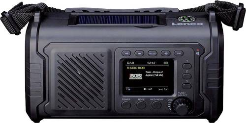 Lenco PDR-055BK Akku-Radio DAB+, FM Bluetooth, DAB+, Notfallradio, UKW, USB Handkurbel, Taschenlampe, Weckfunktion