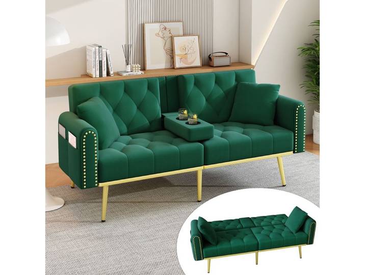 Banquette-lit doublement pliable fonction couchage dossier 3 positions porte-gobelet vert