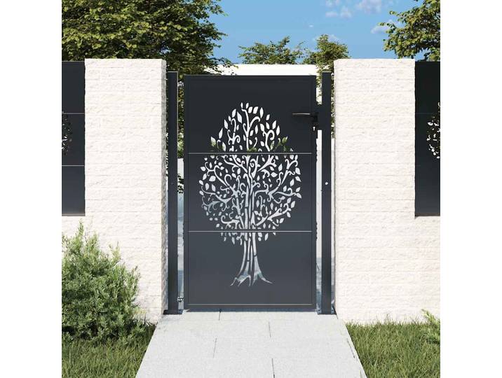 vidaXL Gartentor Anthrazit 100x150 cm Stahl Baum-Design