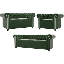 SITZGARNITUR 3+2+1 Chesterfield Nyx Flasche grün Samt