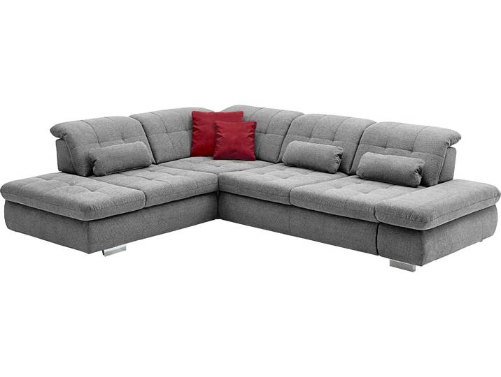 Ecksofa, 323x124 cm, Polyester, Silber, Bettfunktion & Sitztiefenverstellung, Modern