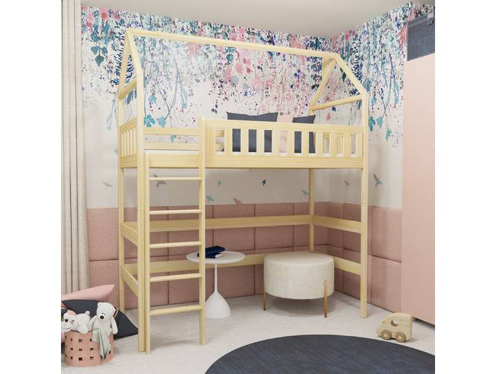 Lit cabane mi-hauteur 90x200 sommier inclus Maël Bois