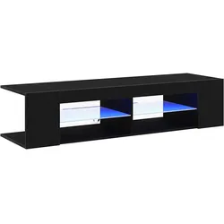Helloshop26 - Moderner rechteckiger TV-Ständer mit praktischen Ablagen für das Wohnzimmer 135 x 39 x 30 cm schwarzes Holzwerkstoff