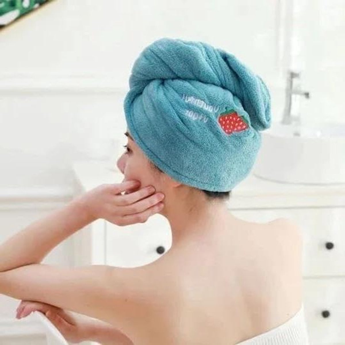 Blauwe super absorberende haardroger handdoek wrap voor volwassenen