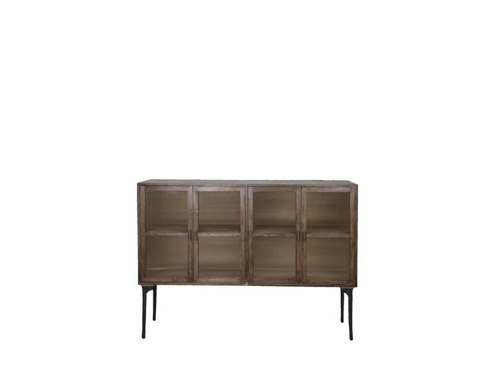 Chic Antique Vitrine Vintage Sideboard Antoine Holz Metall gerippte Front