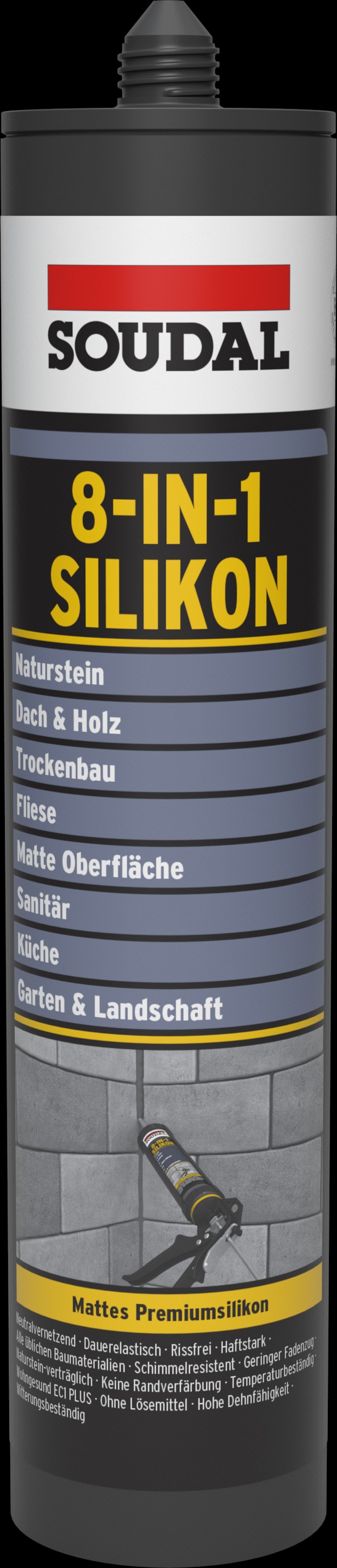 SOUDAL 8-IN-1 Silikon -Premiumsilikon für alle Abdichtungen & Anschlüsse rund ums Haus, für glatte & poröse Untergründe 169585