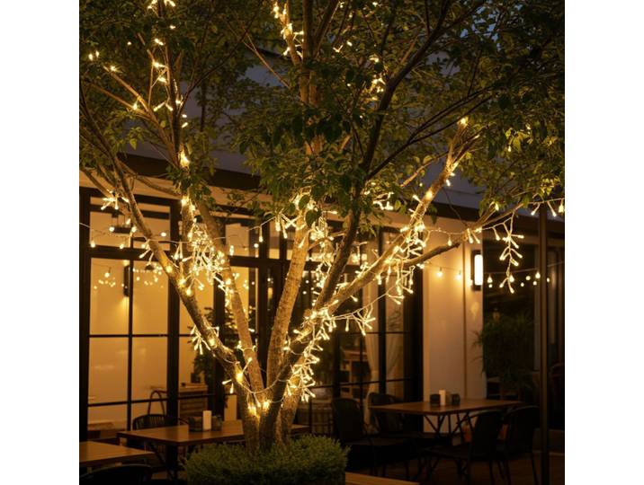2er-Set LED-Büschel-Lichterkette, 300 warmweisse LEDs, 8 Leucht-Modi, IP44, 3 m