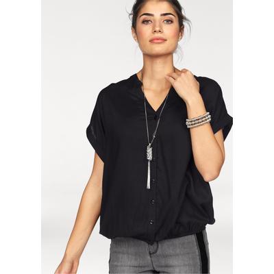 Hemdbluse BOYSEN'S, Damen, Gr. 32/34, schwarz, Web, Obermaterial: 100% Viskose, oversize, V-Ausschnitt, Blusen Hemdbluse, im Oversized-Style mit Ballonsaum