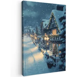 LEINWANDBILD Weihnachtsdorf - Weihnachten - Schnee - Winter Wanddeko Schlafzimmer 60x90 cm