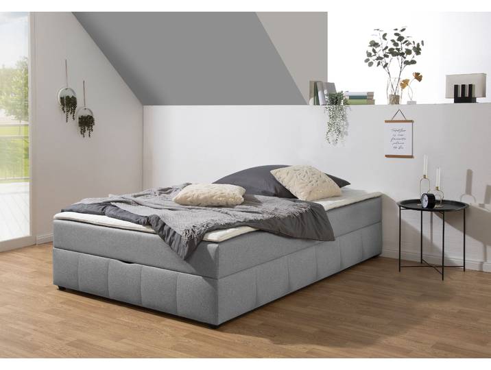 Boxbett, Tonnentaschenfederkern, Hellgrau, 144×204 cm, Inkl. Topper, Klassisch, Home Affaire