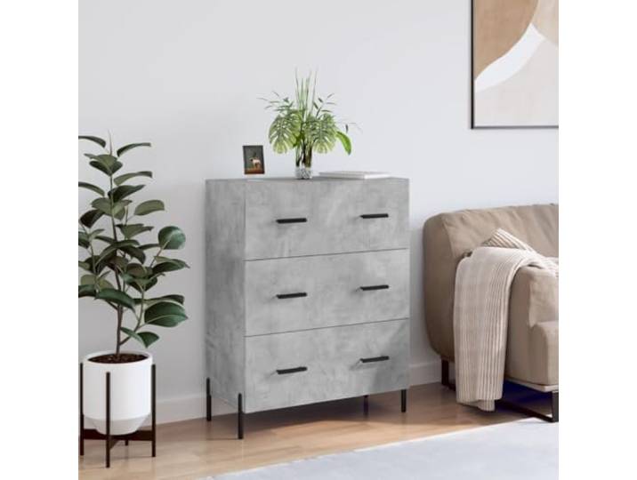 RJPLMFV Anrichte, Betongrau, 3 Schubladen, 69,5 x 34 x 90 cm Feuchtigkeitsbeständiges Holzwerkstoff, Metallbeine, Oberseite für Dekoration, Wandbefestigung inklusive