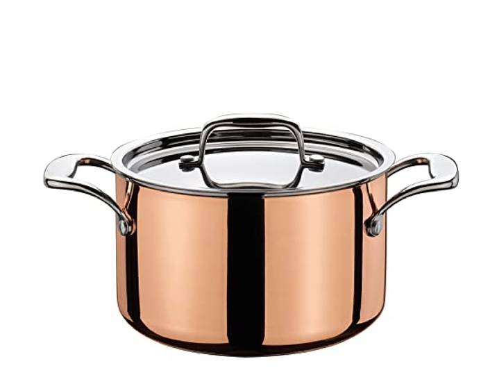 Spring CULINOX Fleischtopf 2L, 5-lagiger Kupfertopf, Edelstahlgriffe, 16 cm Kochtopf, 18/10 Edelstahlinnenschicht, Aluminiumkern, Kupferaußenschicht, backofenfest, induktionsgeeignet, Innenskalierung
