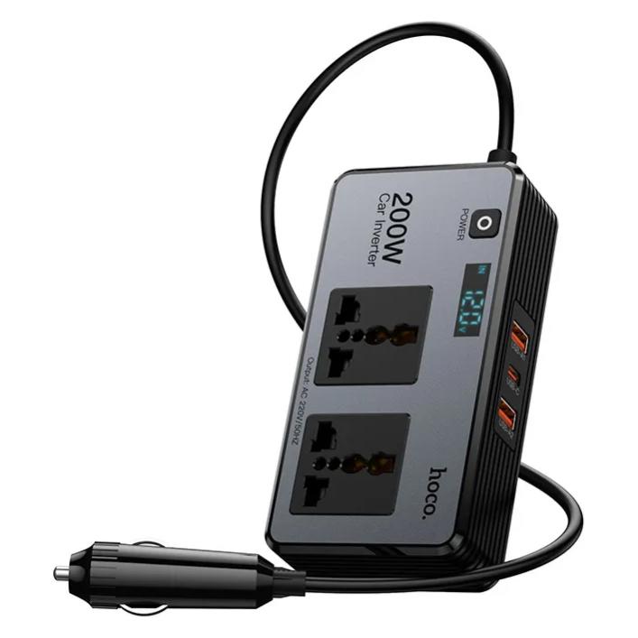 Hoco Auto charger Smart dual car inverter charger 2 lighter ports max 200W PD66W/1C2A Z66 black (6942007675673)