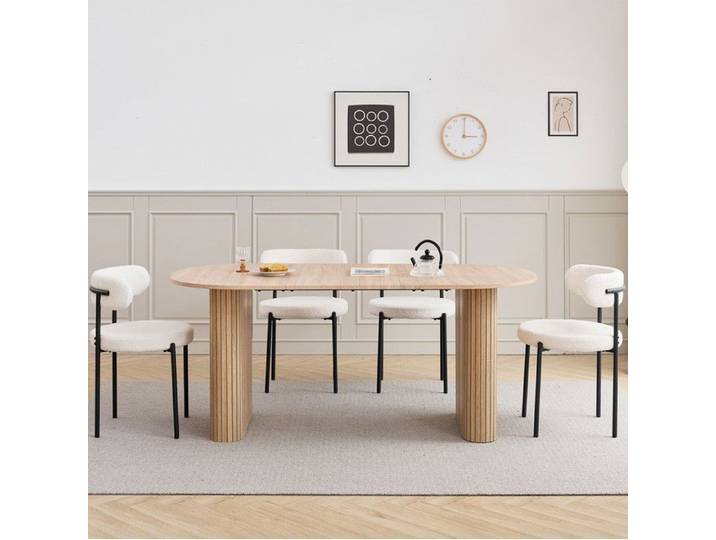 Table - Table à manger ovale - Support colonne - MDF - bois clair