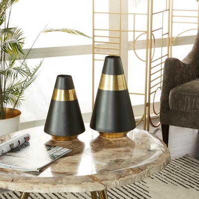 Studio 350 Distinct Metal Vase with Gold Band (Set of 2) - Black or White