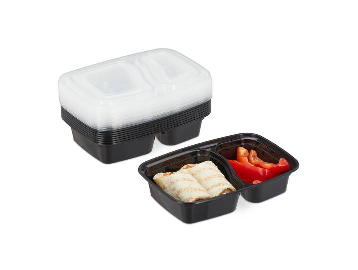 Meal Prep Boxen 2 Fächer 10er-Set Schwarz-Transparent