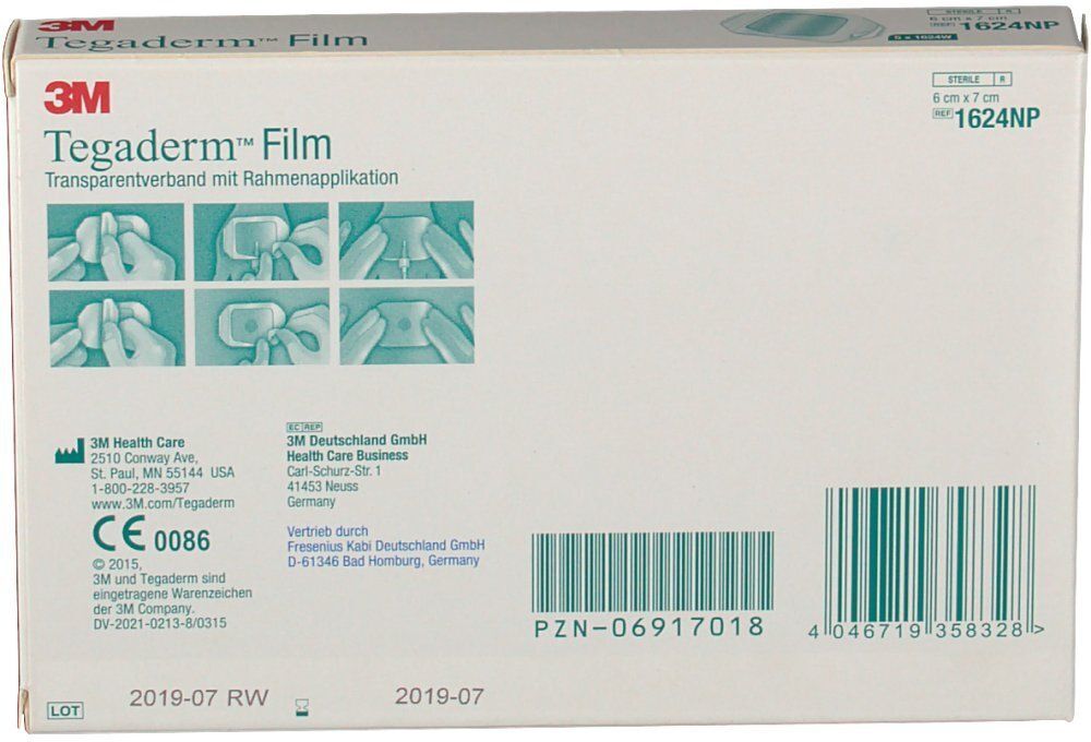 3M Tegaderm Film 6x7 cm 1624W 100 St Pflaster