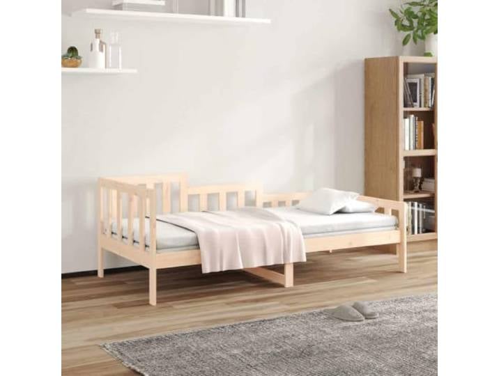 RJPLMFV Tagesbett, 90 x 190 cm, Kiefernholz, massiv Einzelrahmen, 3 Seitenbarrieren, Lattenrost, Stauraum, Schlafsofa