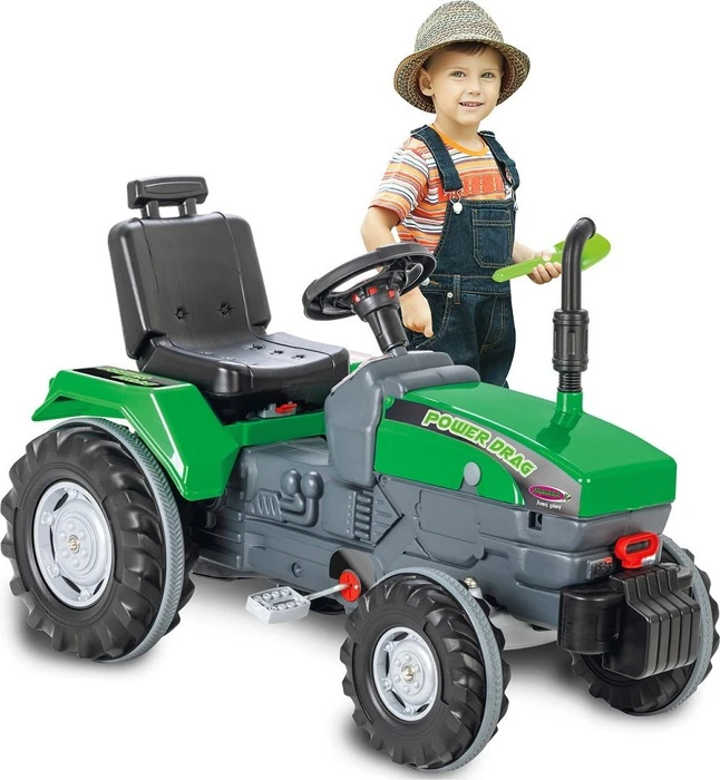 Trettraktor Power Drag, Kinderfahrzeug grün