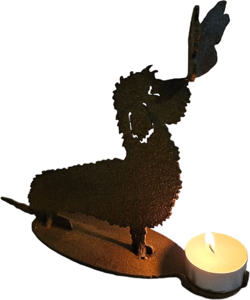 Dream-Garden Waxinehouder Puck de ruwharige Teckel met vlinder