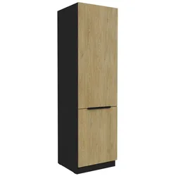 Küchen Hochschrank 60 cm CREMONA Eiche + Schwarz Küchenzeile Küchenblock Küche