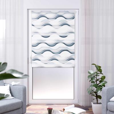 Doppelrollo K-HOME "Wellen Design", grau, weiß, weiß, B:65cm H:200cm, Polyester, Rollos, Bedruckt mit Muster