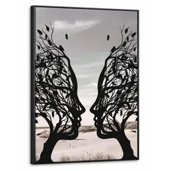LEINWAND Bilder mit Rahmen - Strand - Meer - Menschen - Baum - Moderne Kunst - 50x70