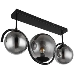 Deckenleuchte Wohnzimmerleuchte Deckenlampe Esszimmerleuchte Küchenlampe, Metall Glas rauch, 3 Flammig, E27, L 60 cm