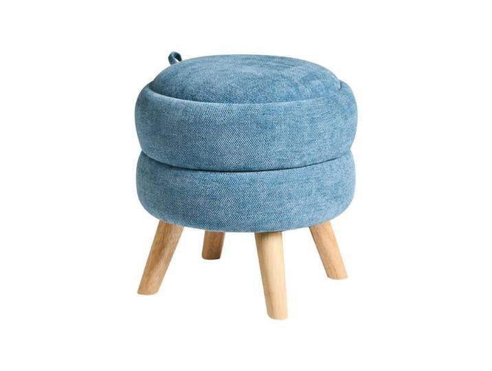 Pouf de rangement HAWLEY Tissu chenille Bleu 40 cm 40 cm 41 cm
