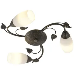 Deckenleuchte 3 Strahler Deckenlampe Wohnzimmerleuchte rostfarben Glas Blätter, Metall, 3x E14 Fassungen, DxH 50x14 cm