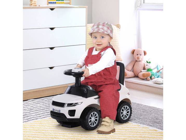 HOMCOM Voiture Porteur Blanc 12-36 Mois Coffre Klaxon
